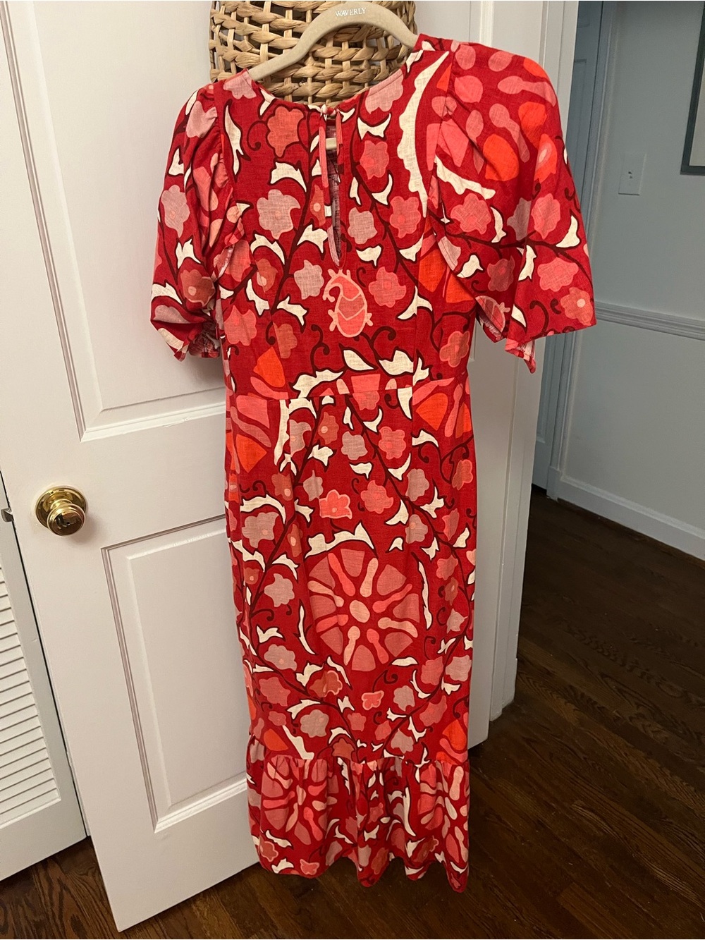 RHODE Red Floral Midi Dress with Flutter Sleeves - Picture 2 of 6